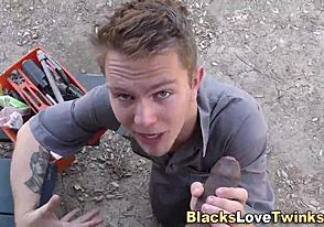 Wow, check this twink’s butt getting sprayed with cum in wild outdoor anal with a black teen! Can you handle this ebony action?