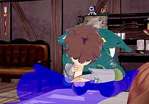 Hey, check Konosuba yaoi with Kazuma's cum-filled blowjob!
