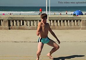 Wow, twink dancing on the beach with that speedo bulge! 🏖️