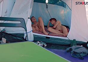Staxus Summer Cump: Two Friends Unleash Raw Blowjobs in Warm Tent