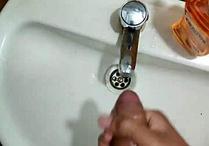 Young Tall Twink Slaps His Good Cock While Masturbating in Restaurant Bathroom