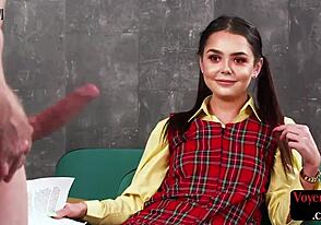 College 21yo Fem Lady Teases and Whips Nympho Teacher in Classroom