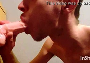 Man, gay twink Joe Nuts is sucking off his new dildo like crazy!