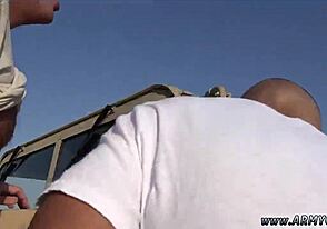 Nude Peter Pan porn with black gay men in white underwear. Interracial military blowjob action outdoors.