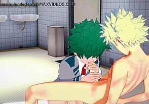 My Hero Academia Yaoi: Midoriya X Bakugou in Hard Sex! Blowjob, Handjob, and Creampie Action!