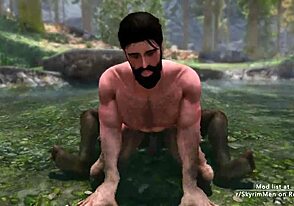 Just chilling with Skyrim gay porn, riding hairy fun by the pond.