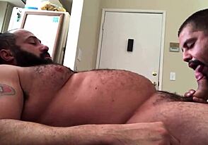 Batang Ursinho yang sedap dihisap oleh cub, menggeram dengan kenikmatan mentah