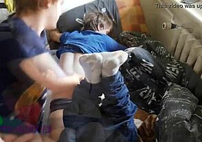 Young European boyfriends have fun and end in cumshots