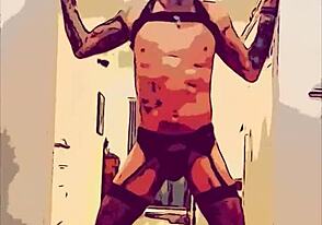 गे डांसर टाइट लिंगरी में मूव्स दिखाता है वाइल्ड फन के लिए