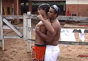 Interracial couple's passionate stable tryst