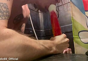 Holy Shit! Twink Deepthroating a Massive Horse Cock Toy Up Close