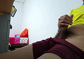 Mexican guy masturbates sitting comfortably