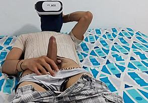 Jerking Off Big Cock While Watching VR Porn With Neighbor