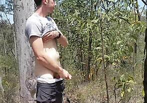 Public bush gay jerk off session