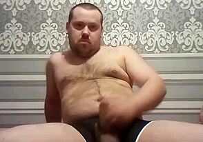 fat gay man teases with his handsome thick cock play