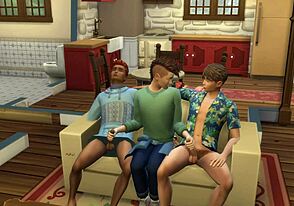 Three pals getting it on with hardcore action on couch and bed.