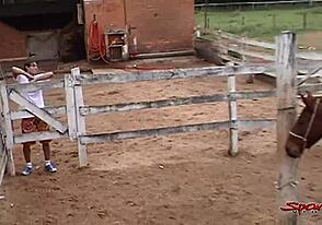 Interracial couple's passionate stable tryst