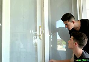 Cock-hungry twink bent over for raw spitroast in teen group